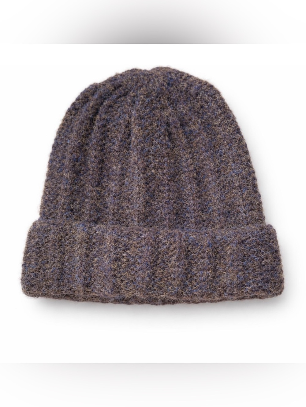 Anthropologie Fuzzy Rib-Knit Beanie – Brown/Blue/Gold – Excellent Condition